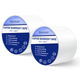 Bghdas 2 Roll, White Vapor Barrier Tape, 4" Wide x 180' Long, PE 9 mm Polyethylene Tape, for Stucco Waterproof Moisture Barriers Seal and Seam, for Crawlspaces, Insulation Repairs & Plastic Liners