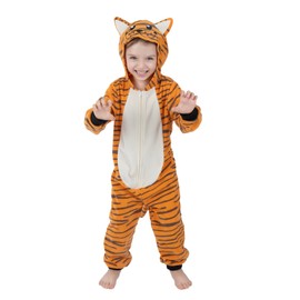 Wizland Kids Tiger Onesie Costume Set,Tiger Jumpsuit with Tail,Animal Costume Outfit for Unisex Boys and Girls M 6-8