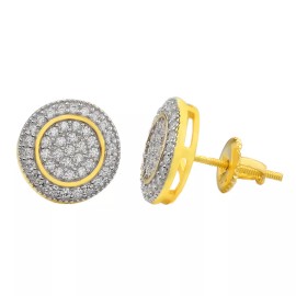 Harlembling Aretes Iced CZ Hip Hop Para Hombre Boton Grande Acabado En Oro 14k Con Diamantes