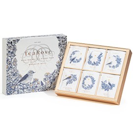 TeaRove Assorted Tea Gift Box - Toile de Jouy Bird Collection, Chinese Whole-Leaf Tea Smapler Variety Pack, Black, Oolong, Jasmine Green & Herbal Teas, Hot or Iced, Self Care Gifts for Teas Lovers