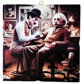 KUSTOM ART Wall Picture Series Great Characters of the Story Albert Einstein Charlie Chaplin Tattoo on Arm Print on Wood 22 x 22 cm