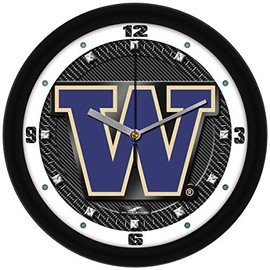 SunTime Washington Huskies Wall Clock, Printed Carbon Fiber Team Art, Silent Non-Ticking Quartz Movement, 11.5"