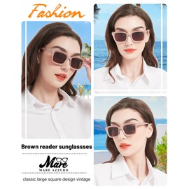 MARE AZZURO Large Reading Sunglasses 2.0 Women Outdoor Square Reader Sunglasses UV Protection 1.00 1.25 1.50 1.75 2.00 2.25 2.50 2.75 3.00 3.50 4.00 (C-Coffee/Brown lens, 200)