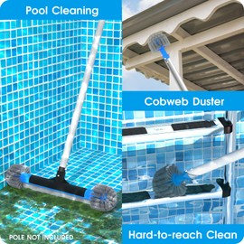 TidyMister 20'' 2 in 1 Pool Brush Head Cobweb Duster Heavy Duty Pool Cleaning Detachable Round Brush with EZ Clip & Wavy Nylon Bristles for Inground Pool & Above-Ground Pool (Without Pole)