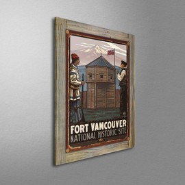 Northwest Art Mall Fort Vancouver National Historic Site Rustic Metal Print on Reclaimed Barn Wood from Travel Artwork by Artist Paul A. Lanquist 8.5" x 11.5"