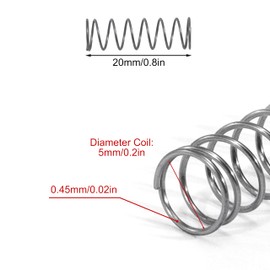 GUNGY Compression Spring Stainless Steel Spring Compression Springs 20 mm Wire Diameter 0.45 mm Inner Diameter 5 mm Length 20 mm Maximum Spring Force 0.36 kg Pack of 20