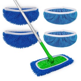 Pack of 4 Reusable Dry Floor Cloths / Wet Floor Cloths for Mop, Washable Microfibre Mop Pads Refill Pack for Cleaning Hard Floors/Wooden Floors (Blue (Pack of 4))