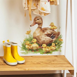 Mother Duck and Ducklings Wall Stickers, sacinora Warm Farm Idyllic Wall Decals Removable Vinyl Peel and Stick for Kids Baby Nursery Living Room Bedroom Playroom Toddler Room Art Decorations