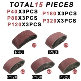 FEIHU 65 x 410 mm Sanding Belt, for Polishing Metal, Wood. 3 x 40/80/120/180/320 Grits,for Belt Sanders/Sanding Machines, Pack of 15