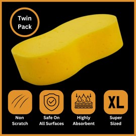 Tek Automotive Super Giant Sized Jumbo Sponge - Twin Pack | Non-Scratch, Super Absorbent Sponge for Car Cleaning Kit, Car Wash Kit, and Valeting Equipment | Large Sponges for Car Washing and Car Care