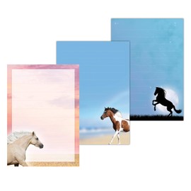 3 x Horses Writing Pad "Horse in Moonlight", "Palomino" and "Painthorse" DIN A5 Lined 50 Sheets/Pad Horse, Mare for Letters, Writing Paper