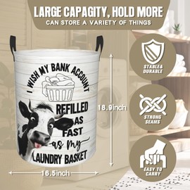 Nebcog Vintage Highland Cow Laundry Basket, Funny Animal Laundry Hamper, Clothes Storage, Oxford Cloth, Collapsible, Brown, 18.9" x 16.5" Round Laundry Basket