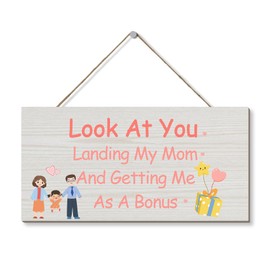 Bonus Dad Father's Day Gifts from Daughter Bonus Dad Birthday Gifts Funny Fathers Day Gift Thanks for Helping Me Grow Present Men Present Funny Christmas Presents Wooden Plaques With Sayings