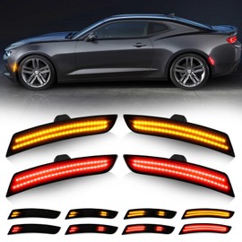 D-Lumina LED Side Marker Lights Smoked Lens Compatible with Chevy Camaro 2016 2017 2018 2019 2020 2021 2022 2023, 6th Gen Camaro Front Rear Bumper LED Sidemarker Dynamic Amber & Red, Pack of 4