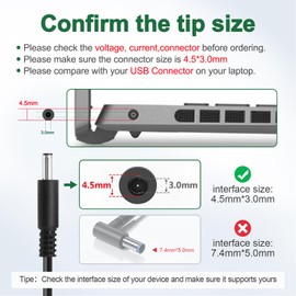 Yodzgaco 65W Charger for Dell Laptop Charger,AC Adapter for Dell Inspiron 15 3000 5000 Series 15-3552 3555 3558 3565 3567 5551 5552 5555 5558 5559 Laptop Power Supply Cord