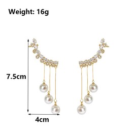 Crystal Pearl Ear Climbers Earrings for Women,Dainty Sparkling Rhinestone Pearl Ear Crawler Earrings,Linear Pearl Dangle Ear Cuff Earring for One Hole (Crystal)
