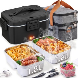 Nifogo Electric Lunch Box for Adults 100W with 2 Stainless Steel Containers, 1.8L Heated Lunch Boxes for Men, Food Heater Portable 12/24/110V for Work Car Truck