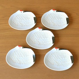 New Year's Tableware, Japanese Dinnerware, Small Plates, Cranes, Lucky, Arita Ware, Gold Colored Cranes, Small Plates, Set of 5, Comes in a Cosmetic Box
