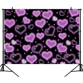 CapiSco 7x5FT Purple Heart Photo Backdrop Early 2000s 90s Birthday Homies Party Banner Decorations Valentine's Day Glitter Heart 18th 30th Women Men Happy Birthday Background for Photoshoot SCO480A