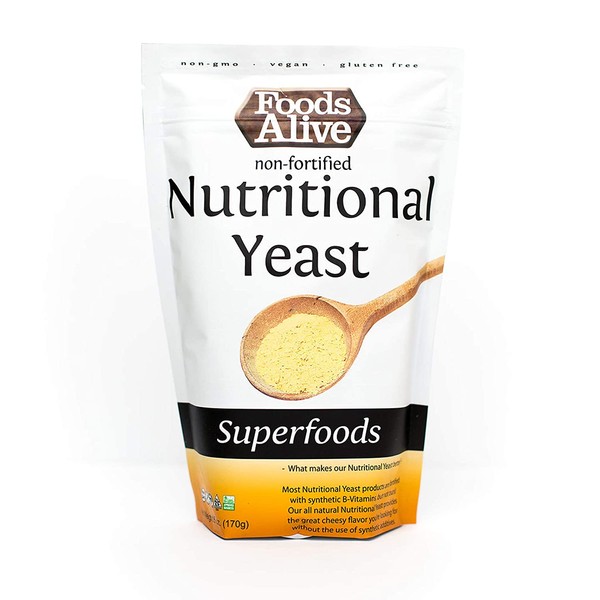 Foods Alive Nutritional Yeast Flakes | Non-Fortified, Plant Based Protein, Vegan Cheese Powder Substitute, Versatile Seasoning for a Wide Range of Dishes, 6oz (Single Pack)