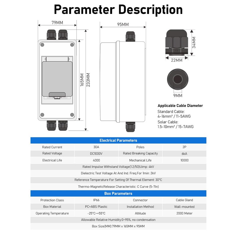 DIHOOL 30 Amp DC Circuit Breaker Box, 1000V Solar Panel