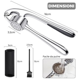 Spremiaglio in acciaio inox da cucina professionale, frantoio aglio, tritatutto per aglio, facile da pulire e durevole, argento