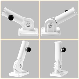 Flag Pole Holder Brackets, BONWIN 1" Flag Pole Mounting Bracket with Hardwares for House Wall Porch, 1" Inner Diameter, 180° Adjustable Multi Positions, Aluminium Alloy(1 Pack White, Multi-Positions)