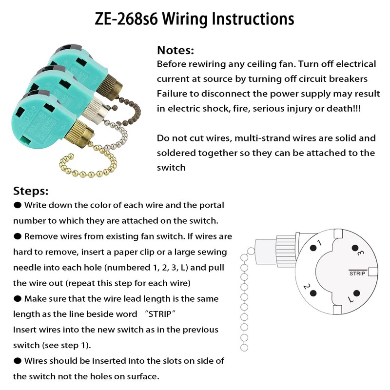 Akahttbn - Interruptor de ventilador de techo Zing Ear ZE-268S6,