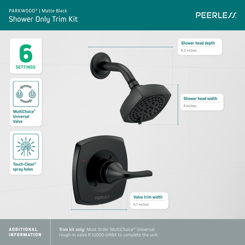 Peerless Parkwood Shower Faucet Set Black, Shower Trim Kit, Shower