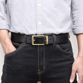 Weifert Men's Dress Belt Black Leather Belts for Jeans (40-42, Black/Gold buckle)