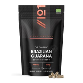 Organic Brazilian Guarana 1000mg - Energy Supplement Natural Source of Caffeine - 90 Vegan Capsules – Resealable and Recyclable Pouch by Alpha01