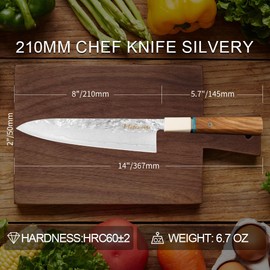 210mm Chef Knife, Premium 67 layers of Damascus+9CR18MOV HC Steel Core - Turquoise & Olive Wood Handle, Kitchen Cooking Chef's Knife, Exquisite Box for Family & Restaurant, Sliver