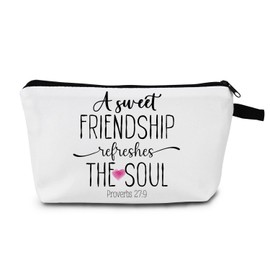 MoCaliduccious Christian Secret Sister Birthday Present for Friend A Sweet Friendship Refreshes the Soul Makeup Bag Inspirational Bible Verse Proverbs 279 Cosmetic Travel Bag Toiletry Pouch Organizer