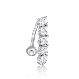 Lavari Jewelers 16 Gauge Top Mount Belly Ring for Women in 10k White Gold with Cubic Zirconia 12 mm Post Length