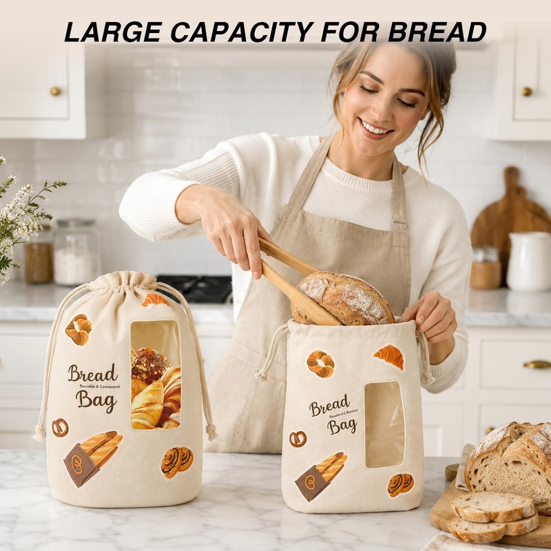 Stnopw Reusable Beeswax Bread Bag with Clear Window, Large Stand-Up