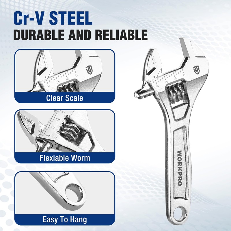 WORKPRO Adjustable Wrench, 4-inch Heavy Duty Spanner with Inch/Metric Scale,