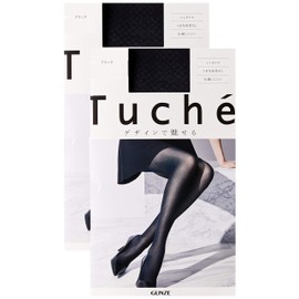 Gunze Women's Tuche Stockings, Mini Diamond Pattern, Difficult to Run Out, Set of 2 Pairs of Same Color, Black