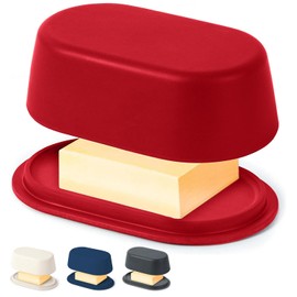 Cooler Kitchen Butter Dish with Lid for Countertop - Red Butter Storage Holder - Eco Modern Bamboo Fiber - Fits Kerrygold, European Style Sticks - Dishwasher Safe Kitchen Crock Container Keeper