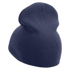 Vintage Nautical Embroidered 8 inch Knitted Short Beanie - Navy OSFM