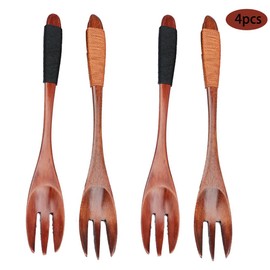 Wooden Forks Set, 4 Pieces Wooden Forks Setwood, Wooden Fork, Table Forks, Dinner Forks, Wooden Fork, Kitchen Appliance, Cordless Wooden Fork, for Kitchen, Home, Restaurant, Food, Mixing, Stirring,