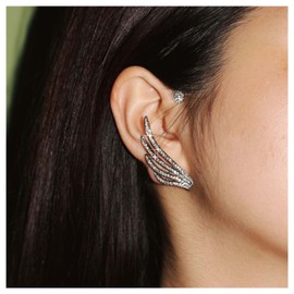 Atentuyi Boho Rhinestone Angel Wing Ear Cuff Earrings Silver Crystal Cartilage Climber Earrings Cz Ear Wrap Earrings Non Pierced Earrings Jewelry for Women and Girls（Right Ear）