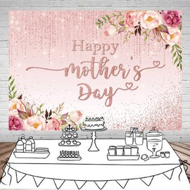 Mocsicka Happy Mother's Day Backdrop Floral Golden Dots Mothers Day Birthday Photography Background for Women Vinyl Thanks Mother's Day Photo Booth Props (8x6ft)