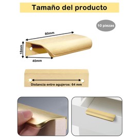 JIAQCN 10 Piezas Agarraderas Doradas, Jaladeras Para Cajones, Adecuado Para Cocina, Dormitorio, Baño, Armario, Garaje, Puerta De Armario, Etc