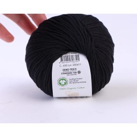 3 Ball (Pack) Gazzal Organic Baby Cotton Yarn, Total 5.28 Oz.100% Organic Cotton, Each 1.76 Oz (50g) / 125 Yrds (115 m), 3 Light DK, Global Organic Textile Standard Certified (Black - 430, 3 Pack)