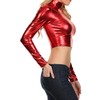 Sakkas 141786 Metallic Liquid Mock Neck Turtleneck Long Sleeve Crop