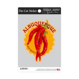 Die Cut Sticker Albuquerque, New Mexico, Red Chiles, Letterpress, Contour Vinyl Sticker 3 to 6 inches, (Waterproof Decal for Cars, Water Bottles, Laptops, Coolers), Large