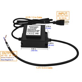 CNBRIGHTER Waterproof 12V AC Transformer 5A 60W,110V-120V AC to 12V AC LED Power Supply, Voltage Converter LED Driver,Adapter for Outdoor Landscape Lighting/Swimming Pool Light (60 Watts)
