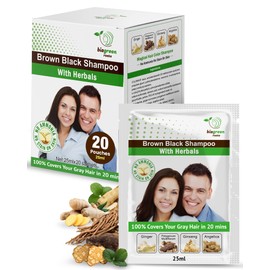 BIOGREEN ROOTS Ammonia-Free & Paraben Free Herbal Hair Shampoo – Natural Hair Dye Shampoo for Women & Men – Nourishing Color & Eco Aroma & Herbal Bliss – Covers Gray – Brown Black (20 sachets x 25 ml)