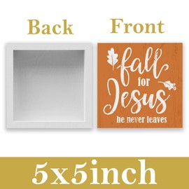 WRSUNT Rustic Sentimental Quote GiftWood BoxSign,Farmhouse Fall for Jesus He NeverLeaves Artwork Decor,Autumn ThanksgivingWooden Square Sign Desk Block Signs Home Office Decoration 5x5''(WRSUNT4047)