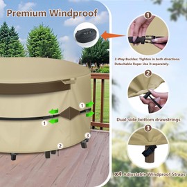 RICHIE Outdoor Patio Furniture Cover - Heavy Duty Waterproof 600D Tough Canvas Protector for Round Table Cover, All-Season Dining Table and Chair Covers (96"DIAx28"H)